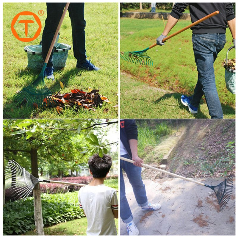 22 Teeth Heavy Duty Powder Painted Leaf Rake Steel Durable Garden Lawn Rake with Wood Handle