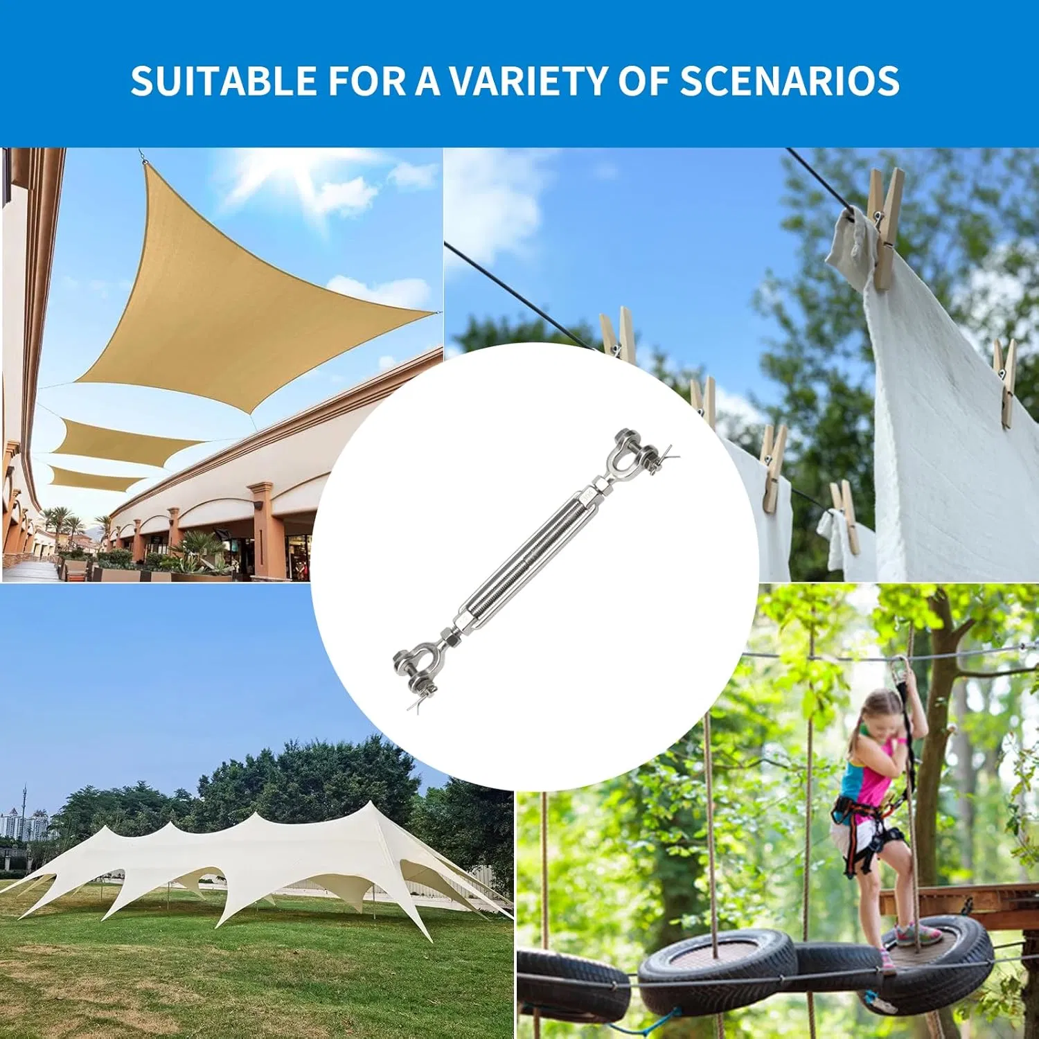 Factory Supply 304 Stainless Steel 4400 Lbs Working Load Limit Turnbuckle 1/2" X 6" M12 Jaw and Jaw Turnbuckle