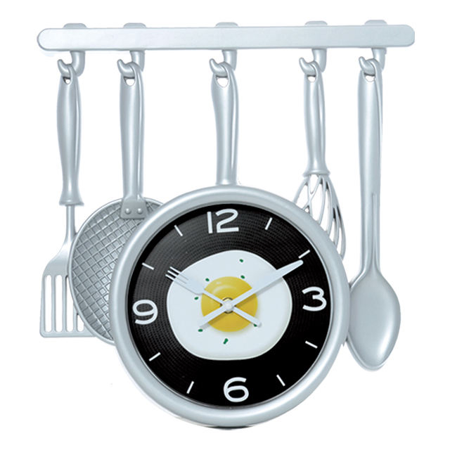 Modern Frying Pan Design, Kitchen Pot Spoon Fork, Dining Room Kitchen Special Design, Decorative Wall Clock, Funny Clock