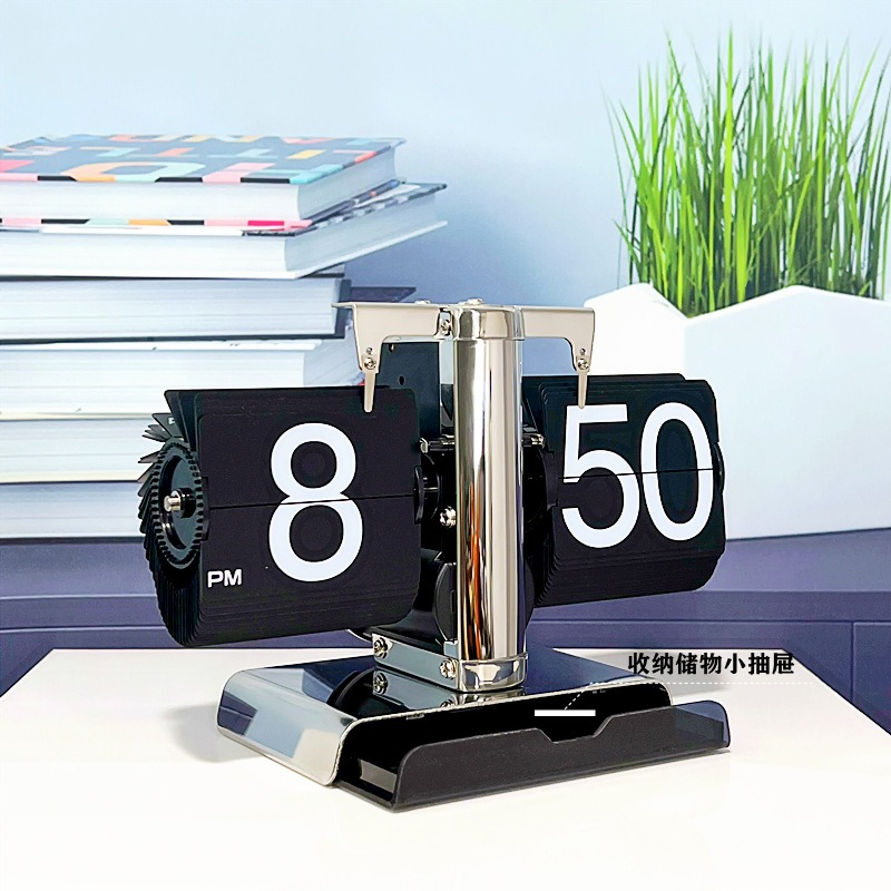 Balance Mechanical Flipping Clock with Drawers Automatic Flipping Clock Retro Seat