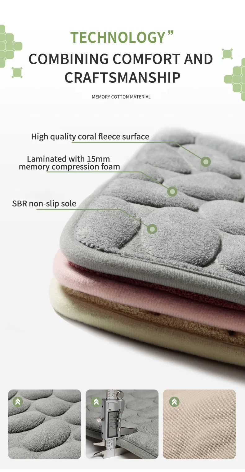 Cobblestone Embossed Bathroom Bath Mat Non-Slip Carpets in Bathtub Side Floor Rugs