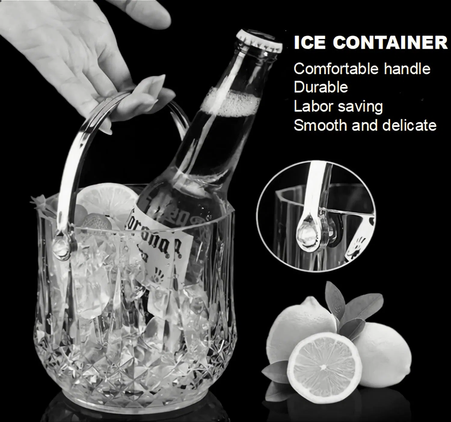 Custom High-Capacity 1L Food Grade Acrylic Plastic Ice Bucket