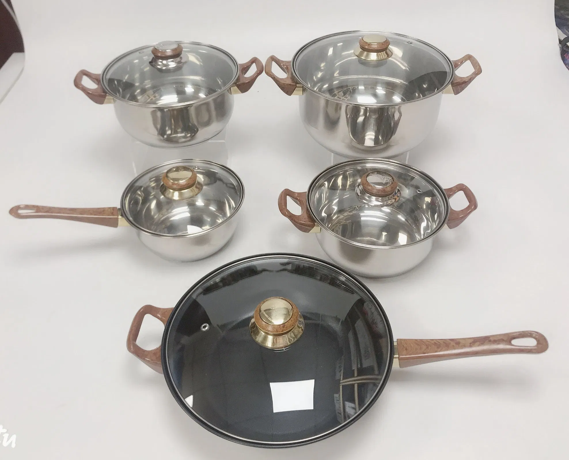 OEM Black Bakelite Handle Stainless Seel Cooking Pot Cookware Set 12 PCS