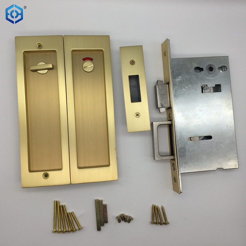 Golden Zinc Alloy Sliding Pocket Door Lock with Indicator for Bathroom Door