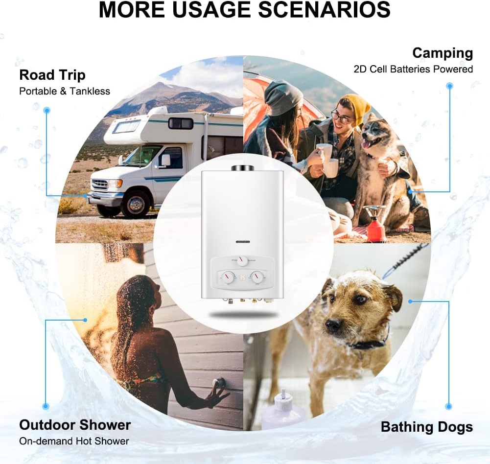 Portable Space-Saving Propane Calentador De Agua a Gas Camper Hot Water Heater