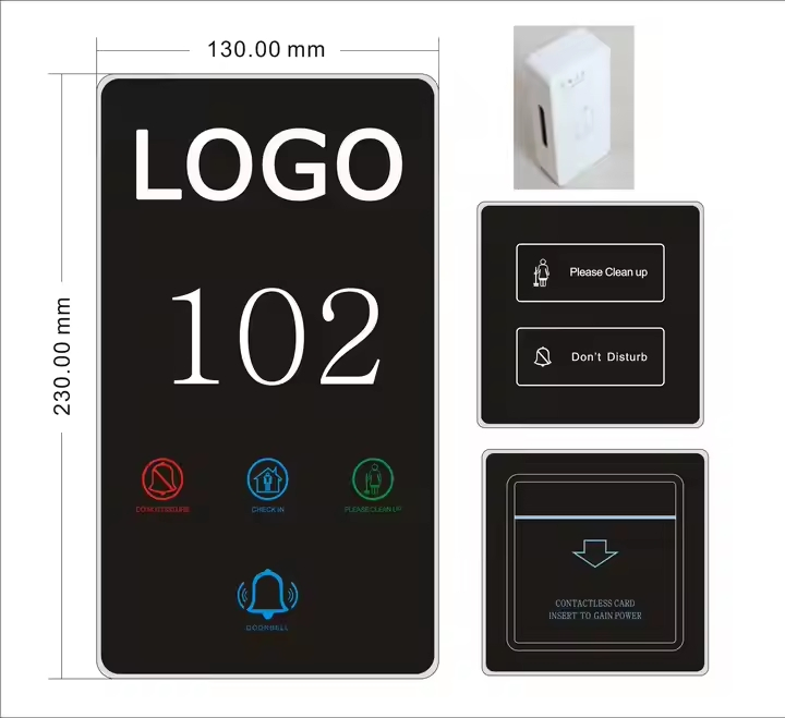 Customized Hotel Room Numbers Logo Doorbell Black Frame Push Pull Dnd Hotel Doorbell with Do Not Disturb/Check in/Clean up Function Doorplate