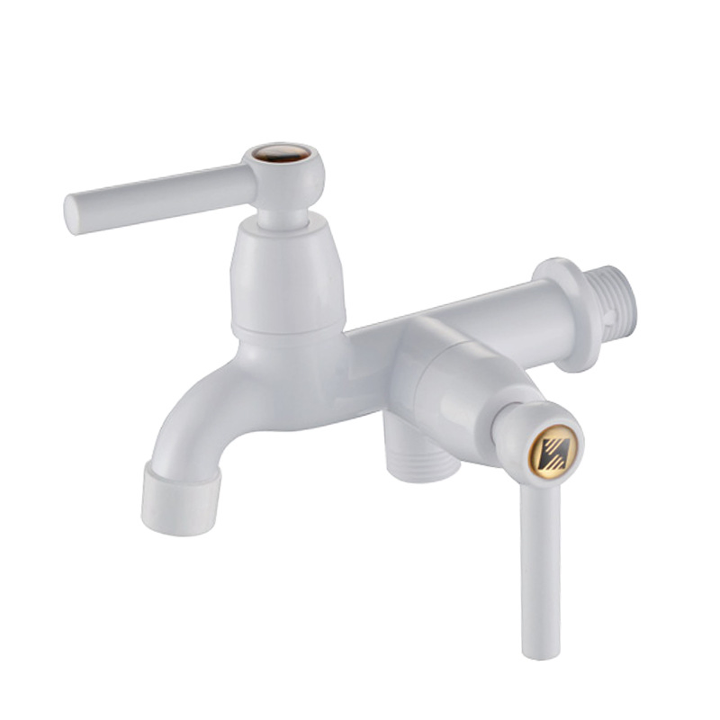 Factory - Priced, Cheap Plastic Faucet with Double Handles and Double Spouts for Washing Machines Tap