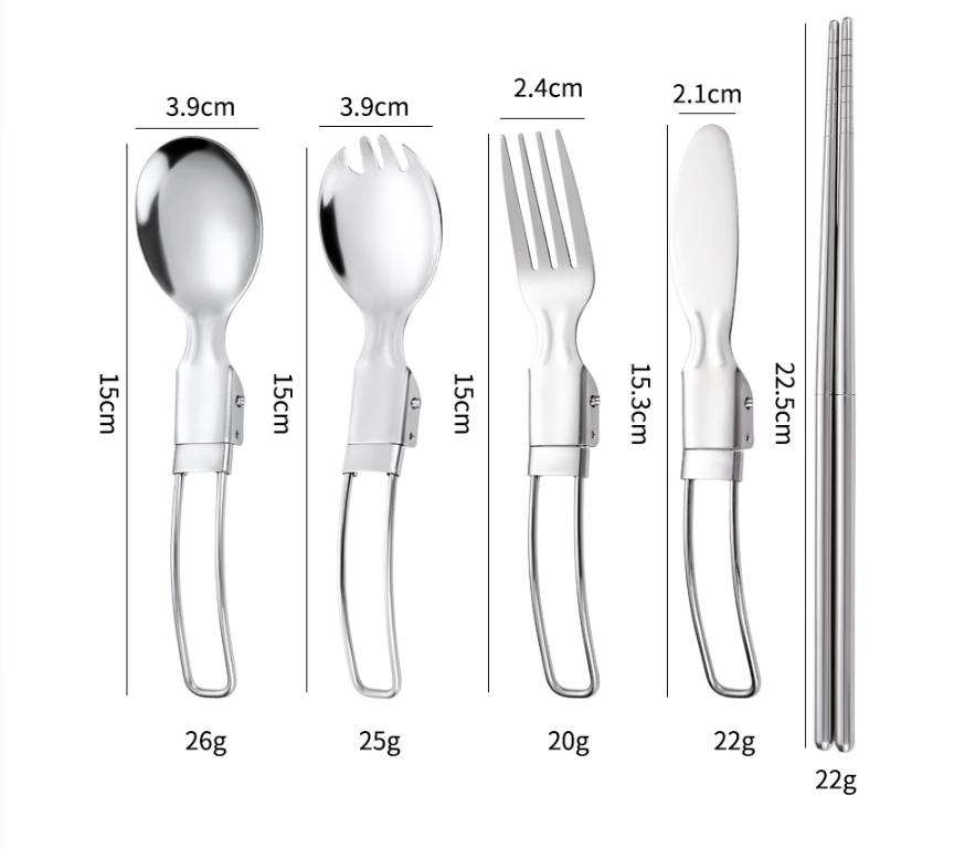 Travel Service Flatware Set Stainless Steel Portable Foldable Knife Fork Spoon Cutlery with Bag