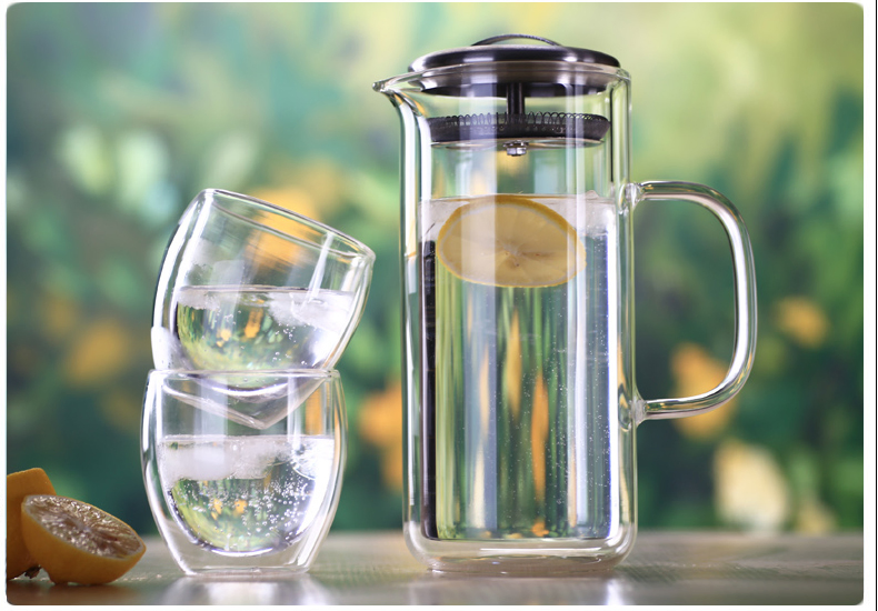 1100ml High Borosilicate Glass Water Drinking Carafe Jug with Stainless Steel Lid
