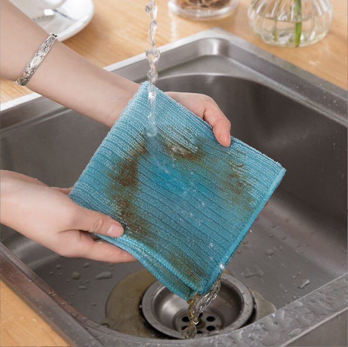 Double-Layer Mesh Dishcloth Kitchen Microfibre Dishcloth Foaming Non-Stick Grease Removing Stain Absorbent Cleaning Cloth