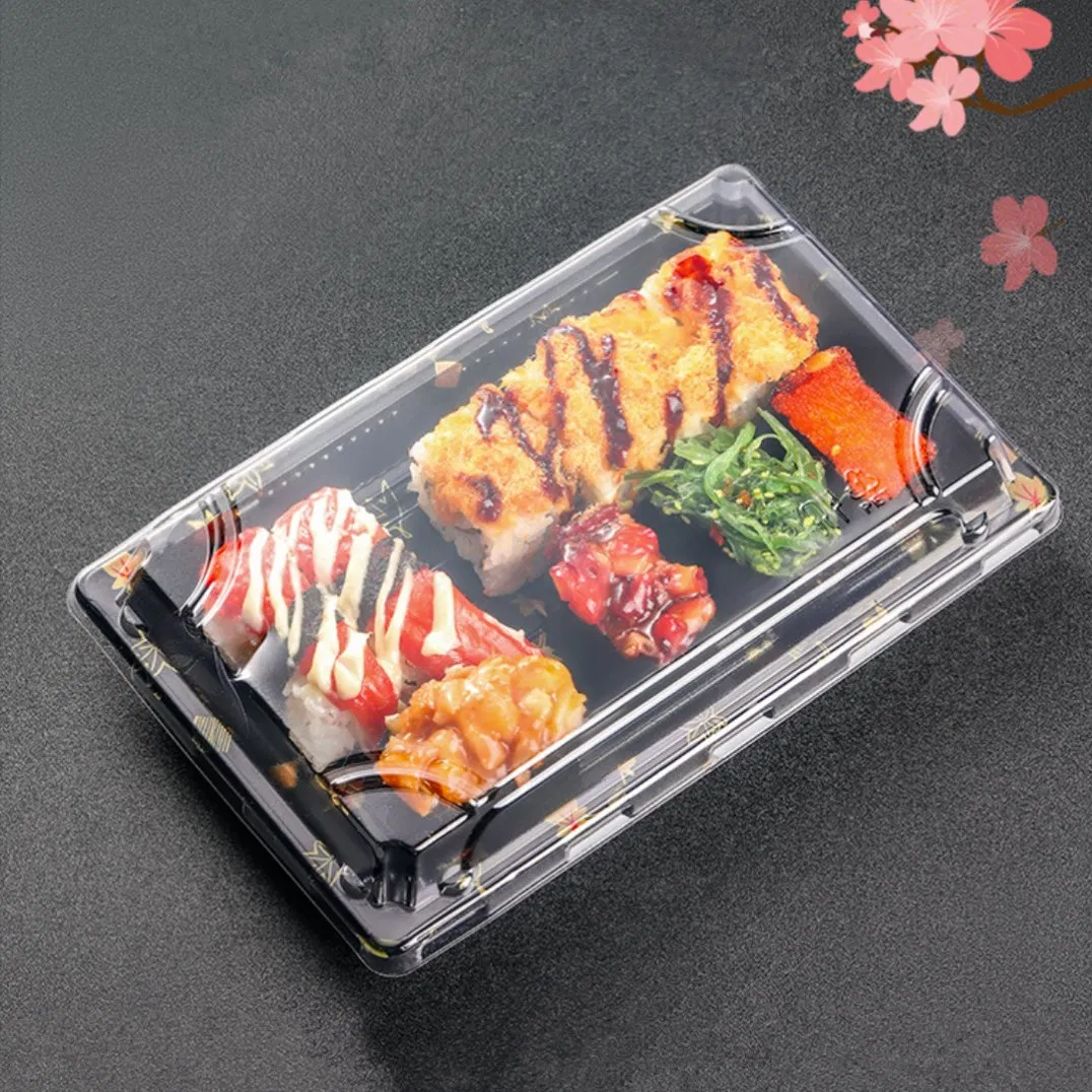 High Quality Recyclable Plastic Takeaway Container Sushi Tray with Anti-Fog Lid