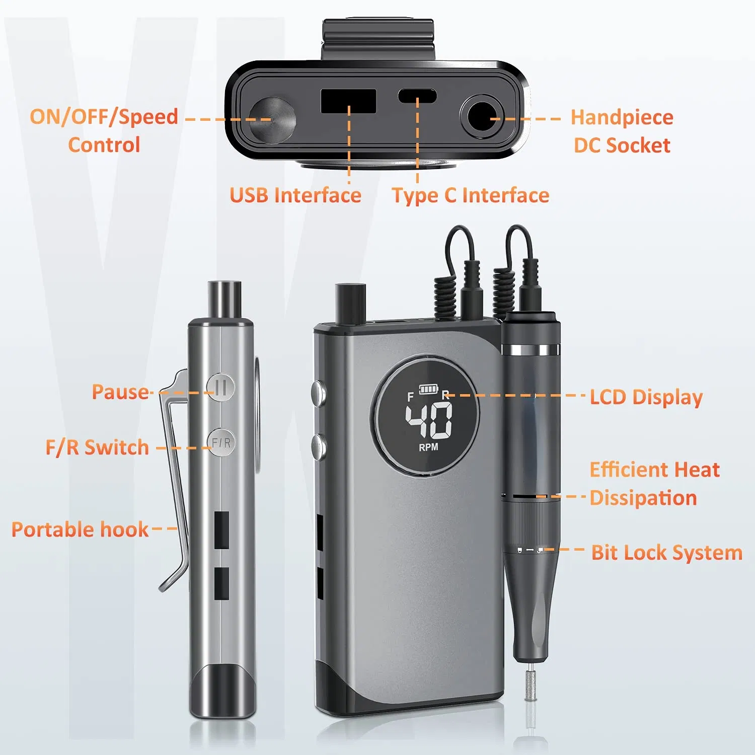 Rechargeable 4000rpm Cordless Nail Polish Remover Nail Drill