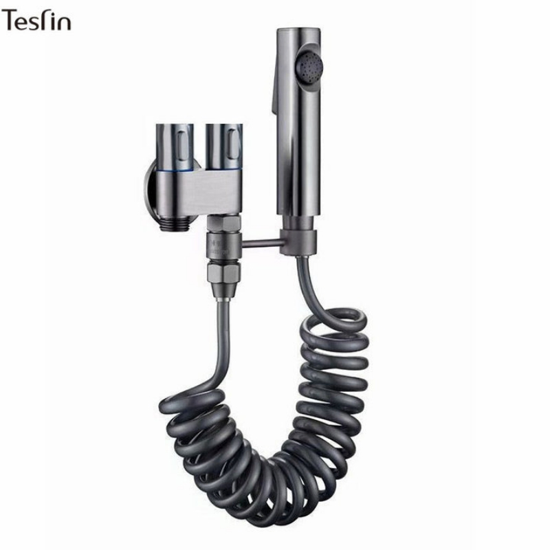Tesrin Gun Grey Stainless Steel Toilet Spray Gun with High Pressure Flush Head for Kitchen and Restroom Use