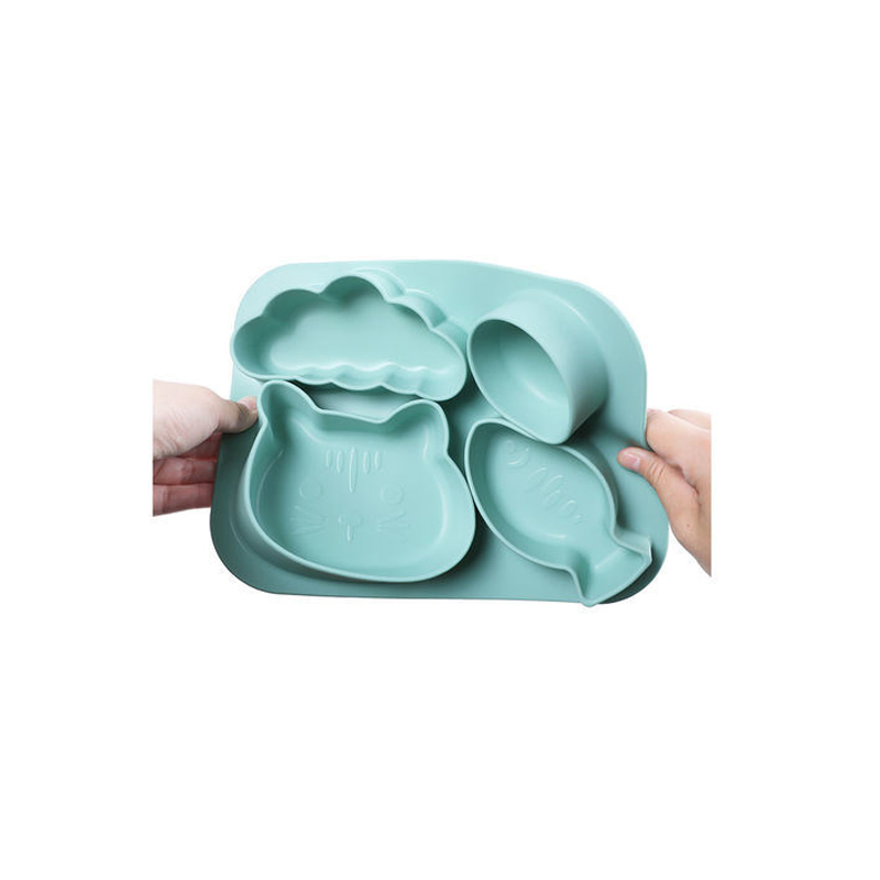 Toddler Fork Spoon Milk Cup Dinnerware Food Silicone Plate Set