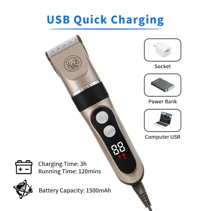 Pet Hair Clippers Professional Pet Grooming Tool Dog Cordless Pet Clipper with 6 Limit Combs