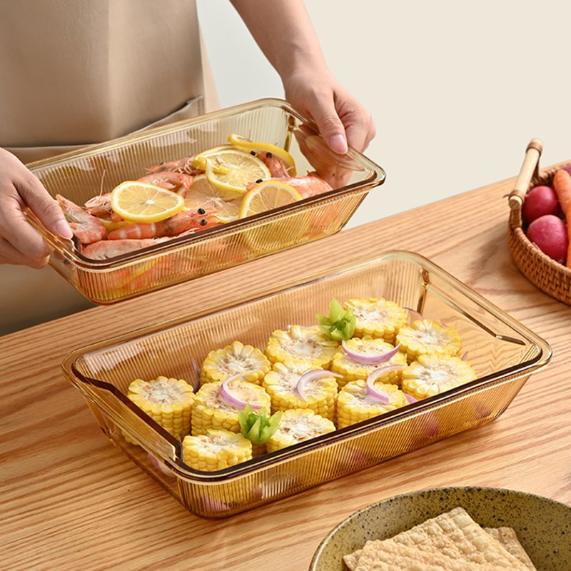Vertical Amber Glass High Borosilicate Kitchen Glass Baking Tray Heat Resistant Oven Safe Microwavable Baking Pan