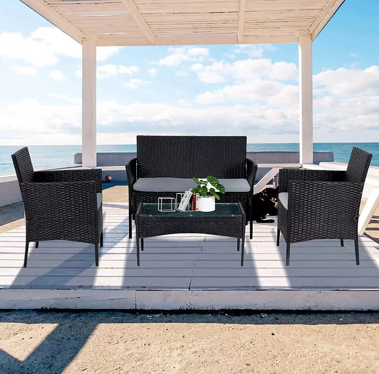 Набор садовой мебели для патио 4 секции стол стеклянный подушки