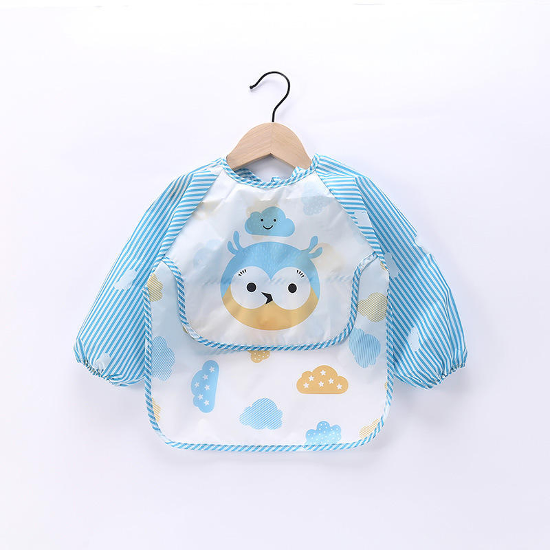 Long Sleeves Bibs Plain Kids Painting Baby Feeding Aprons Plastic Baby Eating Apron with Food Catcher
