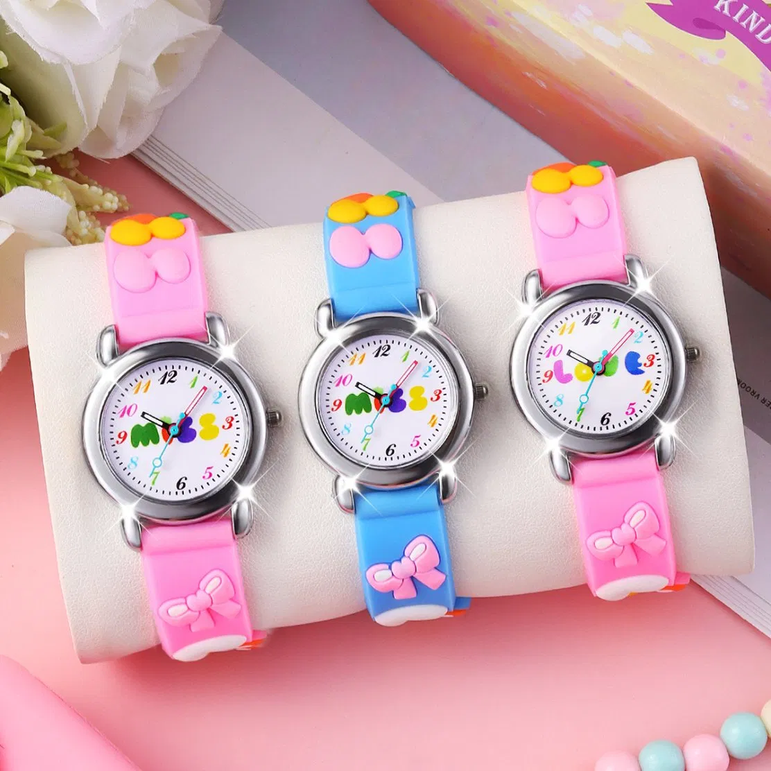 3-Piece Cartoon Silicone Colorful Children's Watch Set