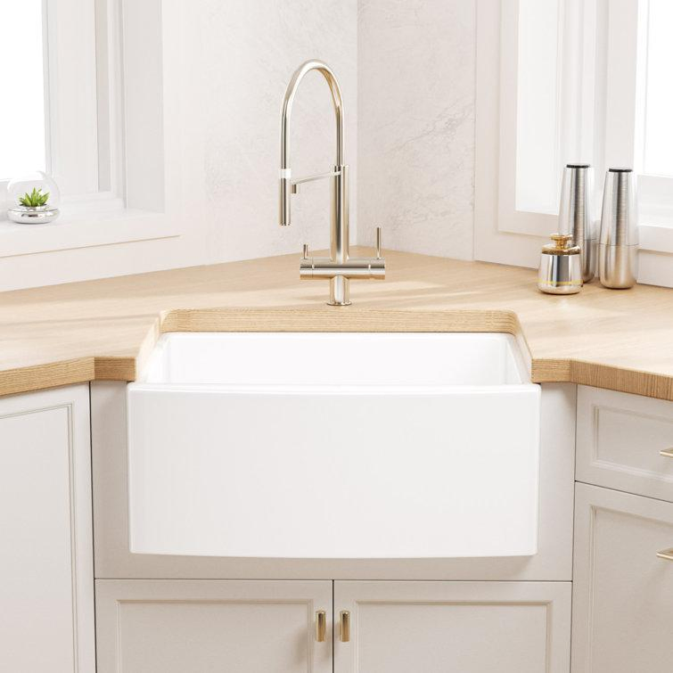 Farmhouse Sink Deep Single Bowl White Ceramic Porcelain Fireclay Apron-Front Kitchen Farmhouse Sink