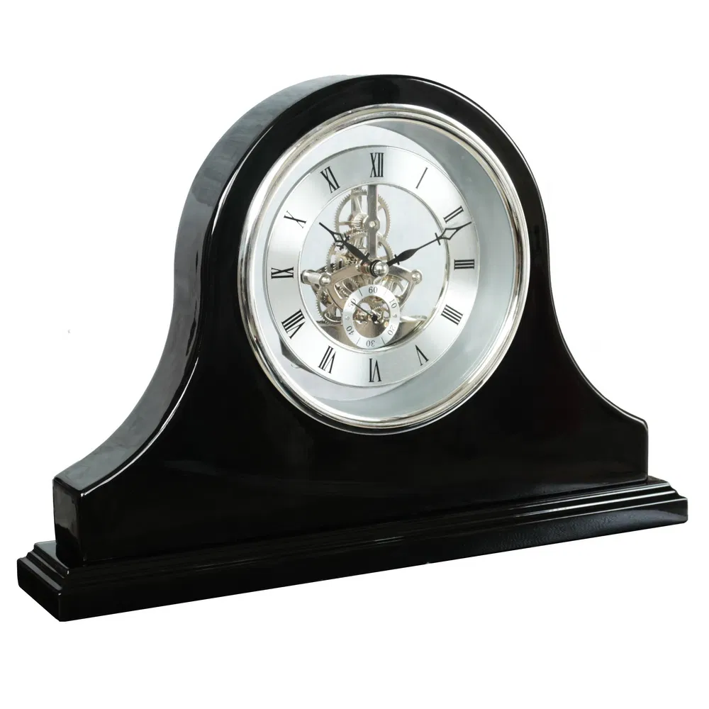 Grand Rosewood Piano Finish Wooden Mantel Desk Clock Skeleton Movements