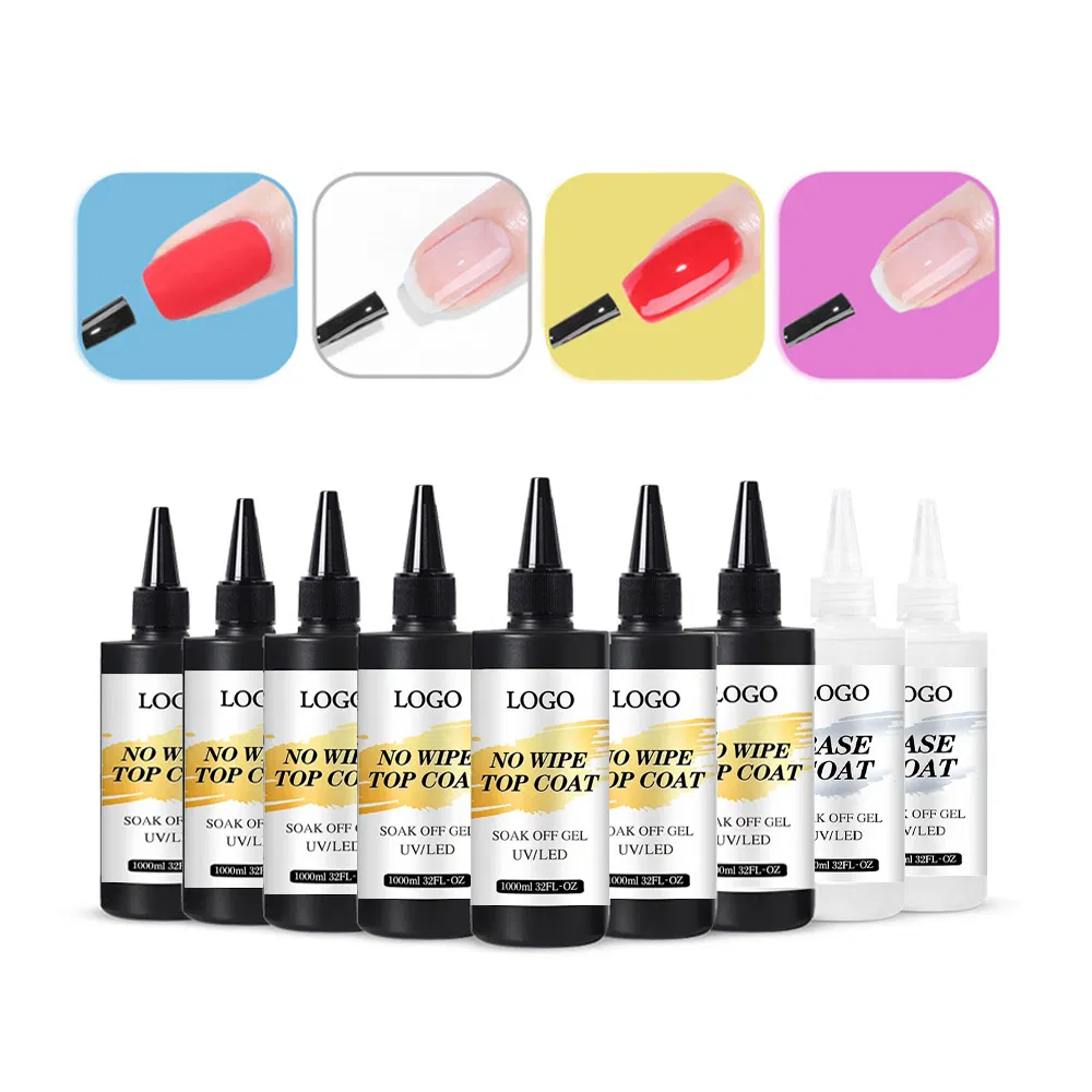 Bulk No Wipe Nails Art Supplies Top & Base Coat Custom Wholesale 500ml 1kg 5kg UV Gel Nail Polish