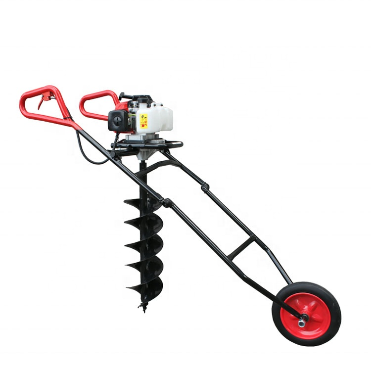 Gasoline Ground Drill Hand Push Type Earth Auger with Wheel Earth Auger Drill Tree Planting Digging Machines