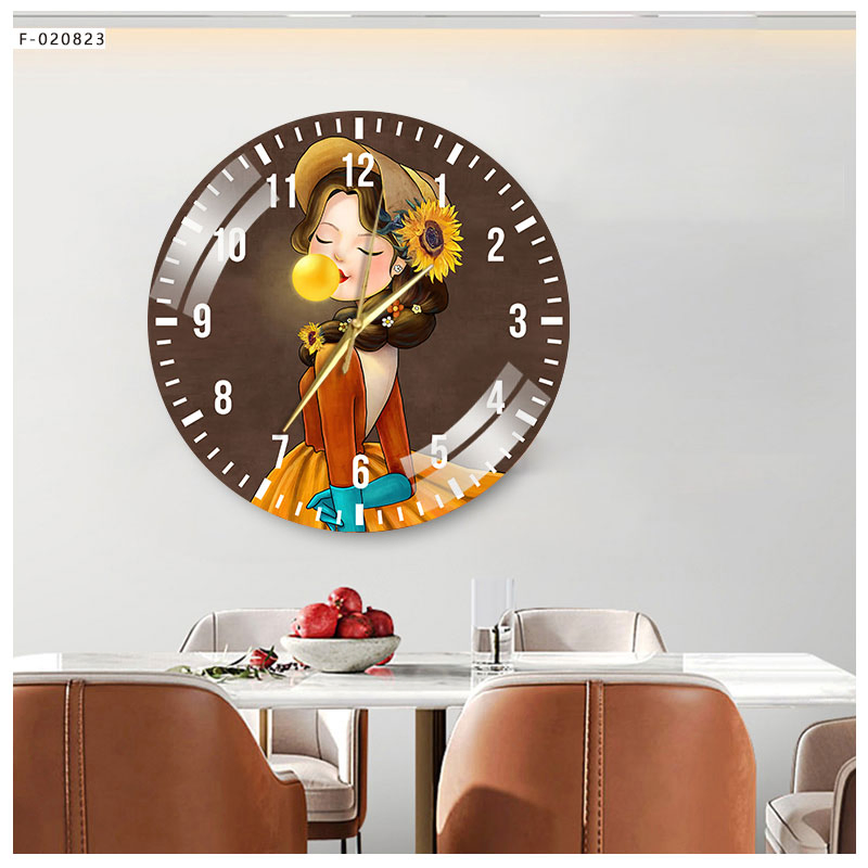 Cartoon Wall Painting Round Crystal Wall Clock Art Painting Clock