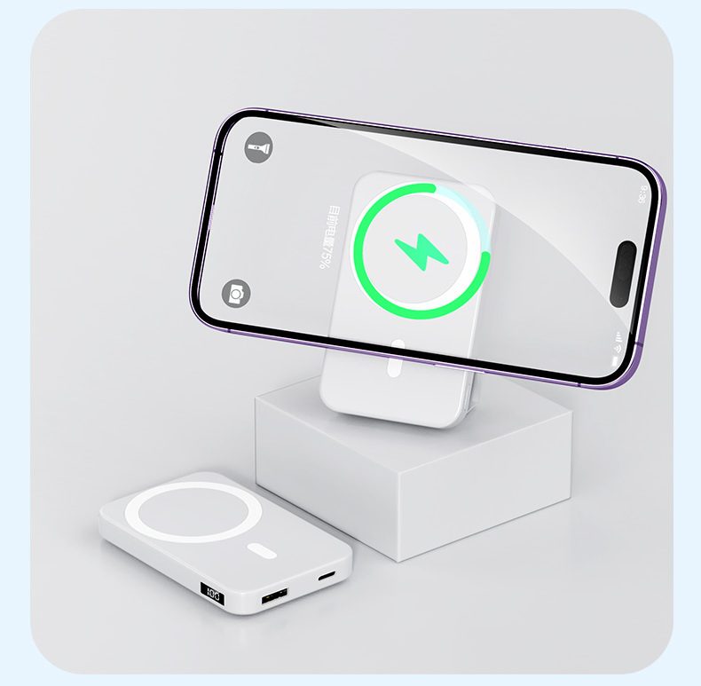 Магнитный пауэрбанк 5000mAh с беспроводной зарядкой 15W