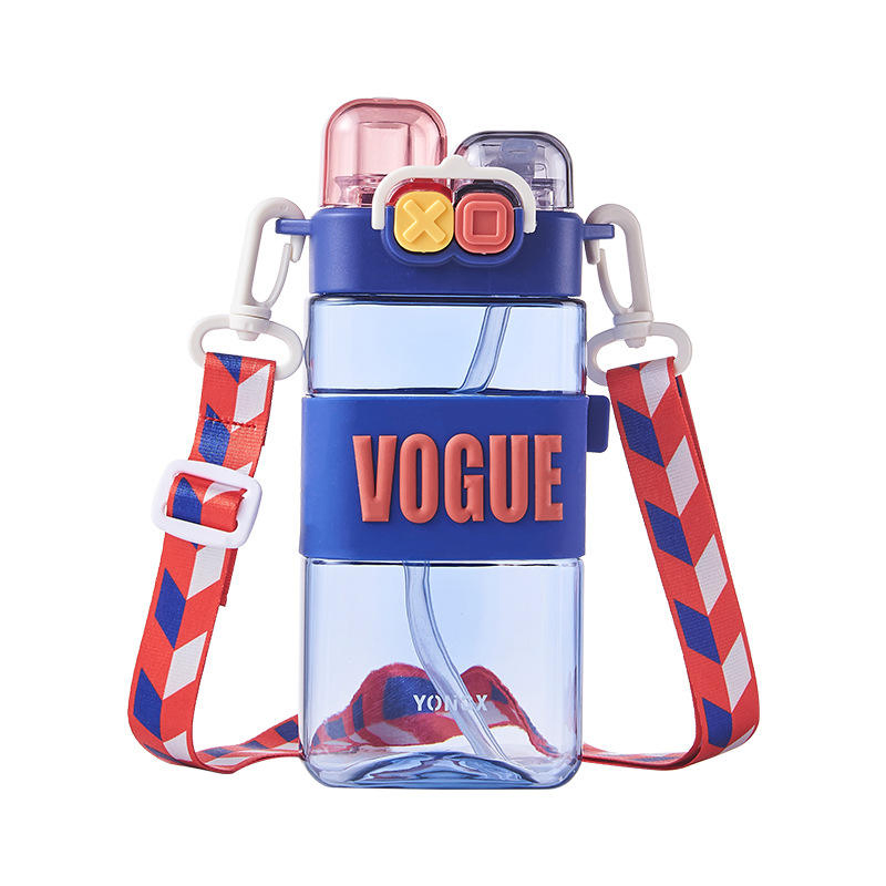 2023 New Summer Portable Punk Drinking Cup Square Lanyard Bottle Student Children's Plastic Cartoon Double Mouth Sports Cup