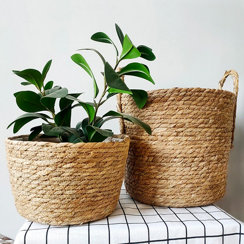 Eco-Friendly Woven Grass Baskets Flower Pot Covers, Green Plant Decorative Sets, Woven Grass for Stylish Plant Decor
