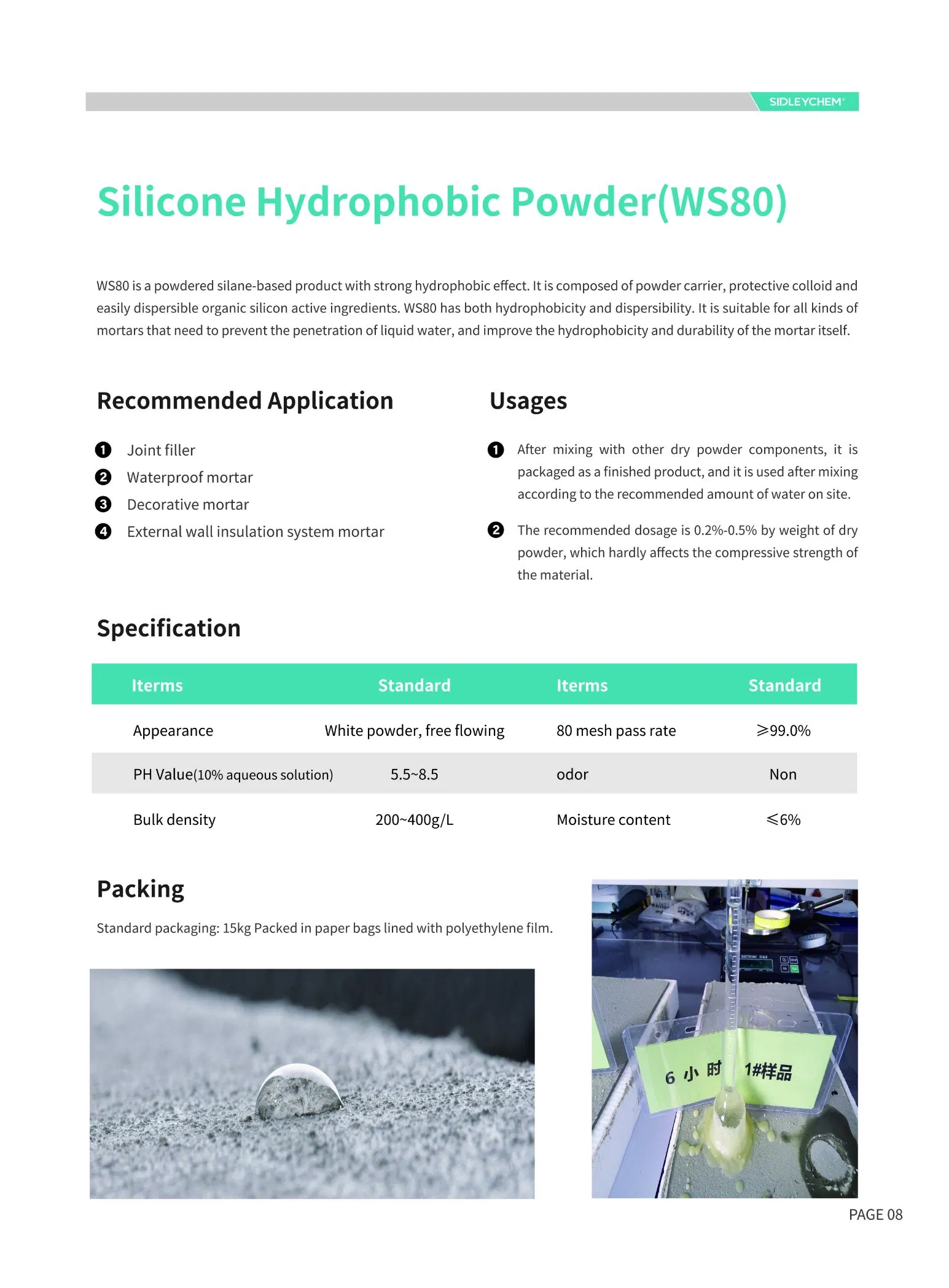 Silicone Hydrophobic Agent for Waterproof Mortar, Joint Filler Silicone Powder