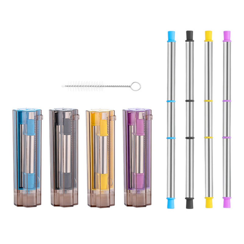 Non-Disposable Silicone and Stainless Steel Collapsible Drinking Straw Set