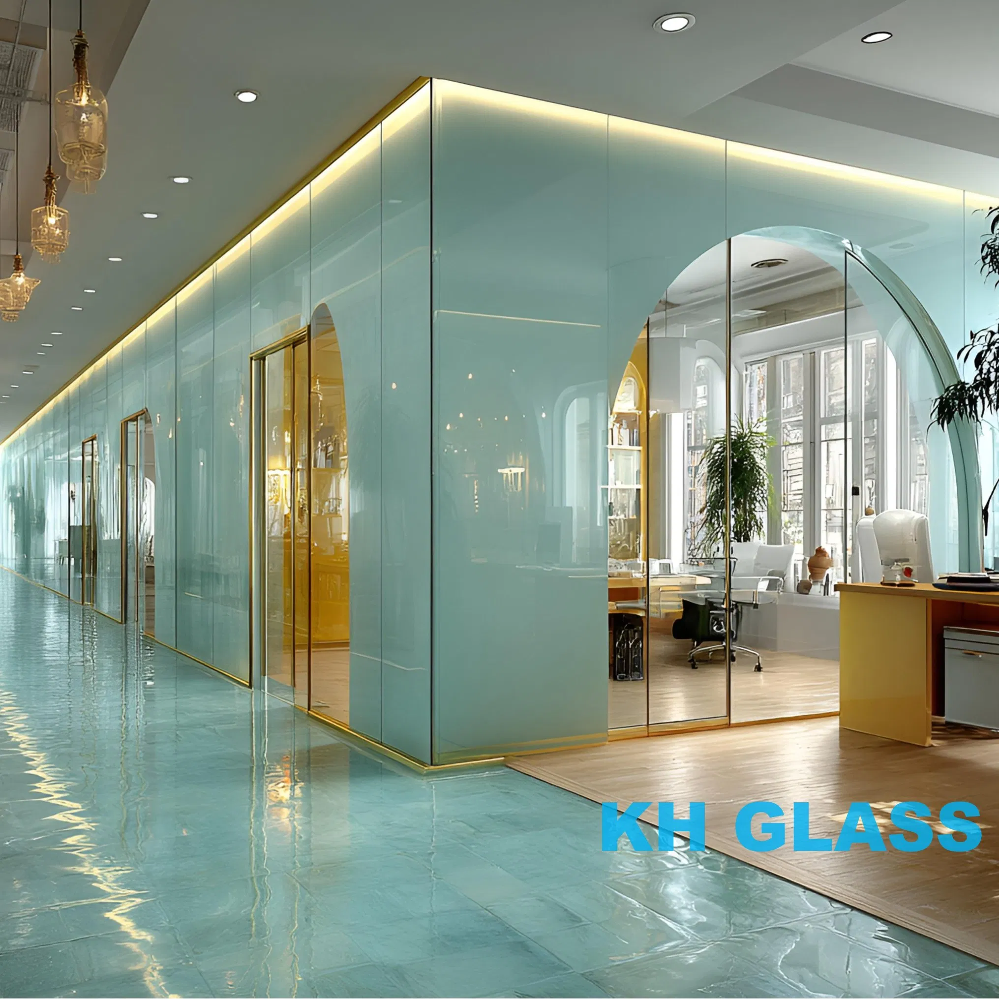 Clear Color Acid Glass Partitions for Living Room Bathroom and Office