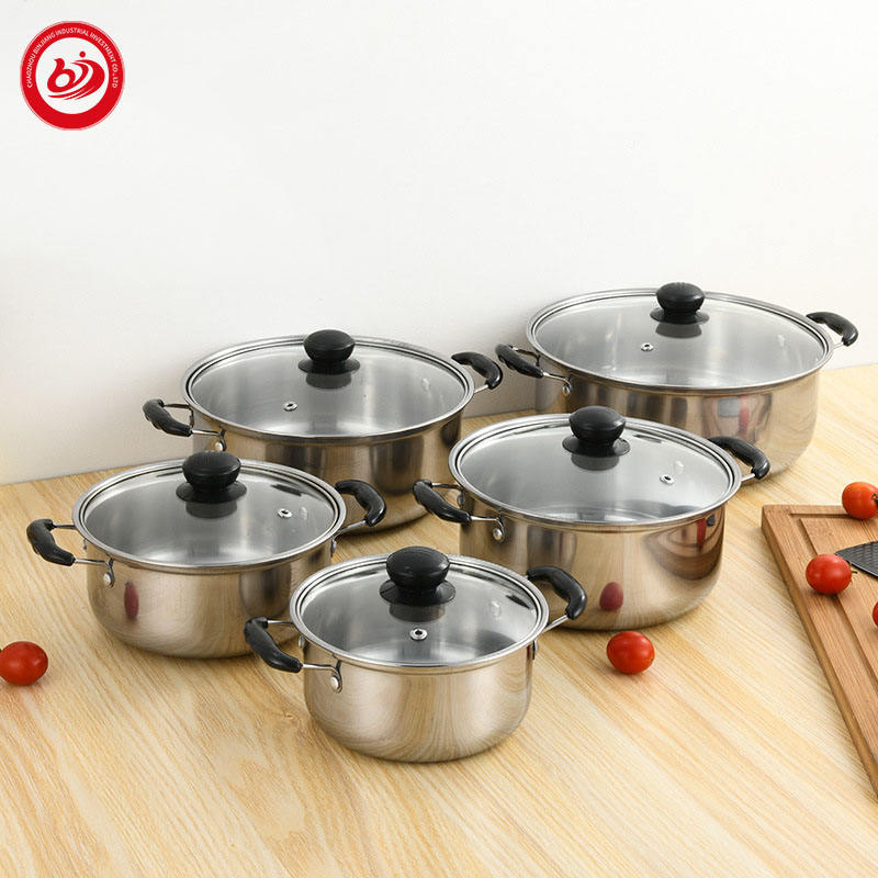 Manufacturer Cheap High Quality 5PCS Kitchen Cooking Pot Stainless Steel Cookware Set with Handle