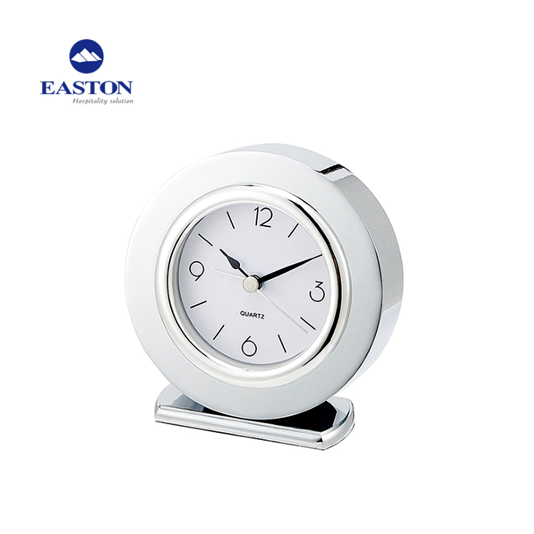 Cheap Price Silver Chrome Silent Table Alarm Clock for Hotel Room