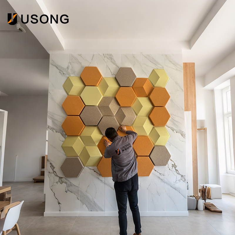Fire Prevention Polyester Fiber Hexagonal 3D Acoustic Wall Panel - Usong