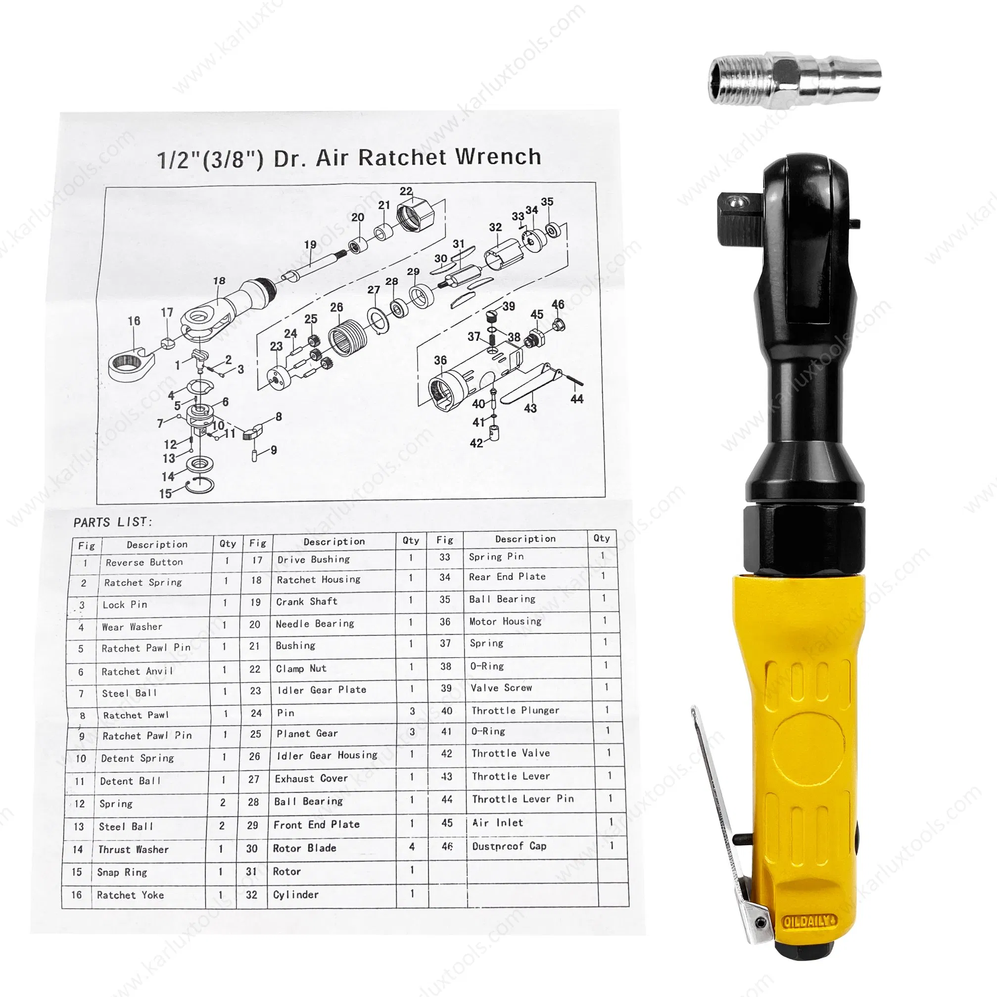 160rpm Square Size 1/2'' (3/8'') Max Torque 88n. M Pneumatic Wrench Air Ratchet Adjustable Torque Wrench
