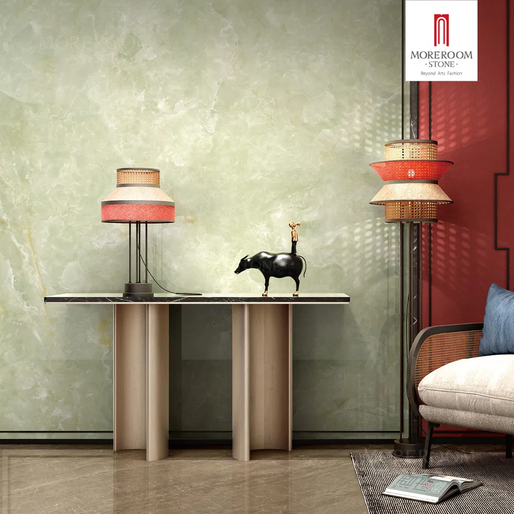 Sintered Stone Onyx Verde Marble Effect Slabs for Bar Counter and Reception Desk Design