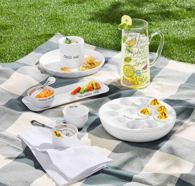 Ceramic Deviled Egg Plate and Chiller Set for Entertaining