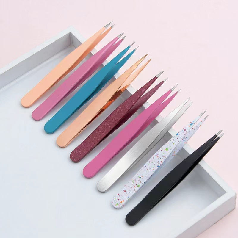 OEM Customized Logo Eyebrow Hair Remover Stainless Steel Black Slanted Tip Eyebrow Tweezers