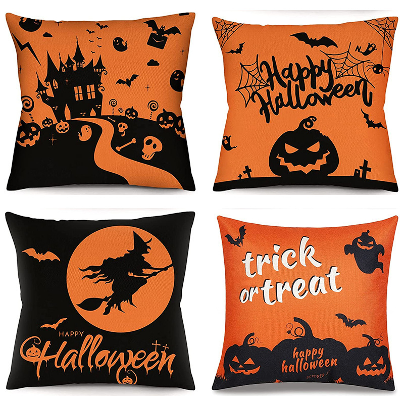 Halloween Fall Cushion Cover 18X18 Inches Trick or Treat Farmhouse Decor Home Throw Pillow Covers for Couch Decorations