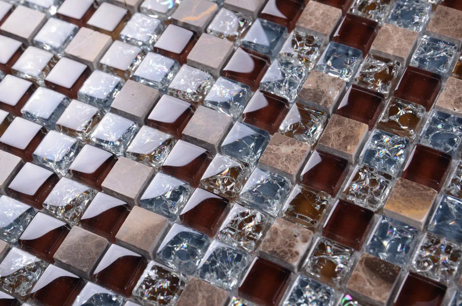 Мозаика стеклянная кухонная 15x15 мм, коричневая