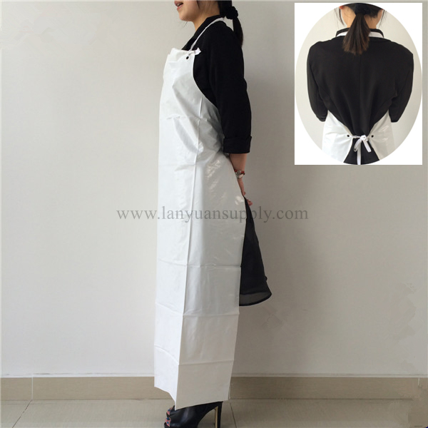 Waterproof PVC Apron with Easy Ties and Corns Button in White Color