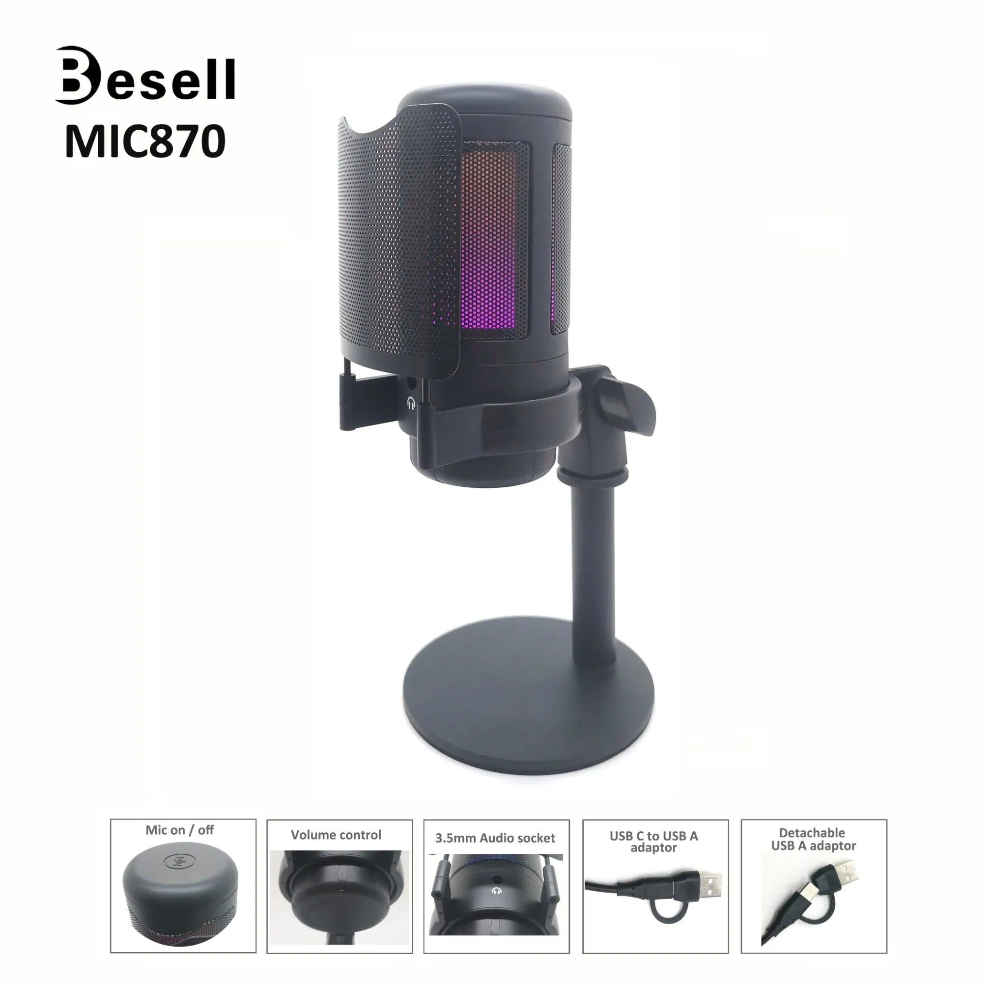 Профессиональный USB-конденсаторный микрофон для стримов и записи