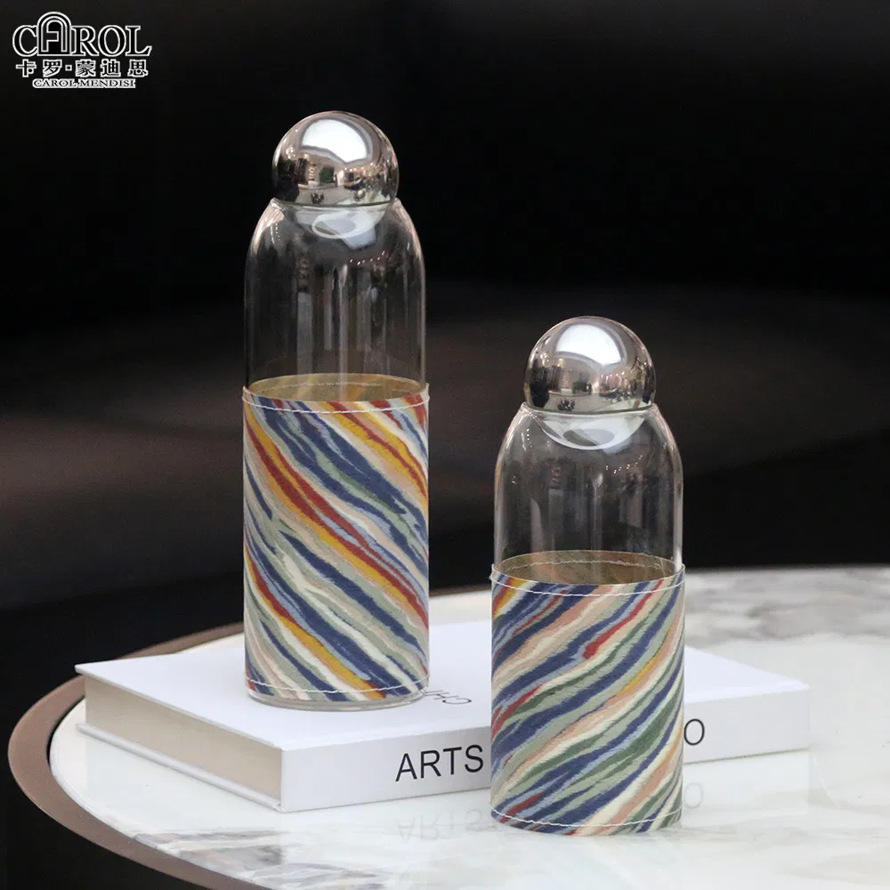Colorful Patterned Luxury Glass Storage Jar with Lid for Kitchen Home Decoration