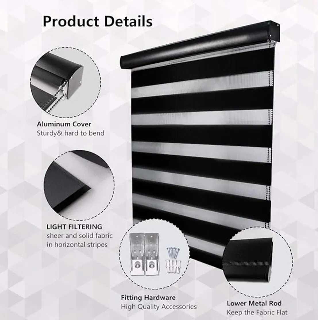 Easy-Install Double Roller Blinds for Living Room & Office - Zebra Shades with Light Filtering & Privacy