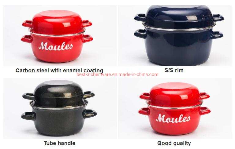 Red Enamel Mussel Pot for Home Cook Usage