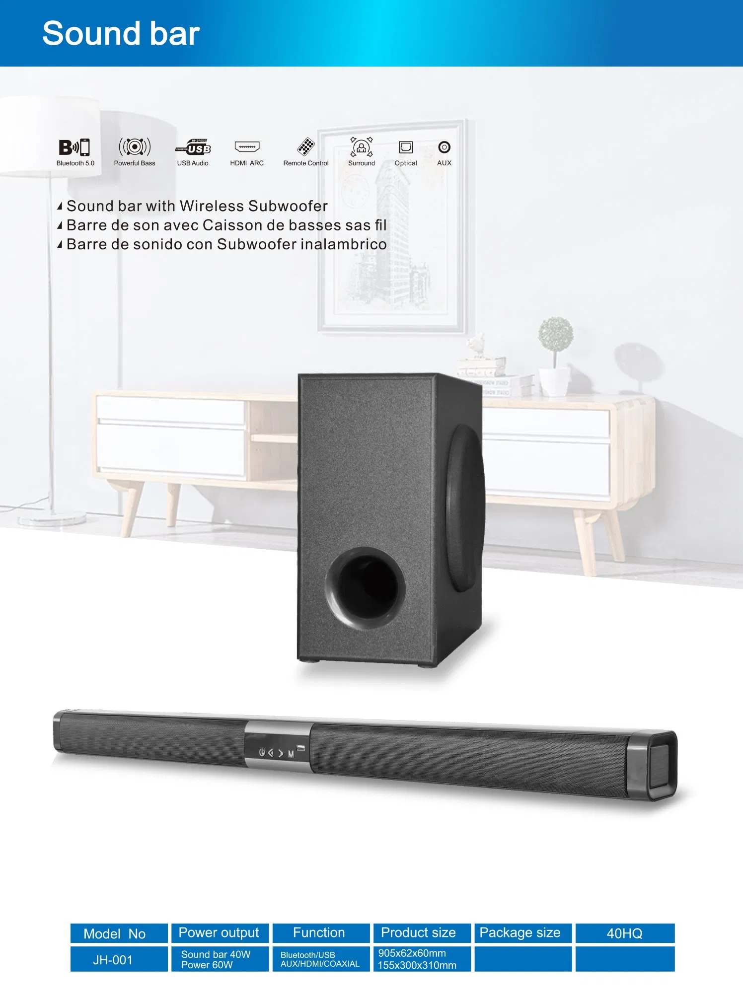 Ultra Slim Wireless Speaker Soundbar with Bluetooth
