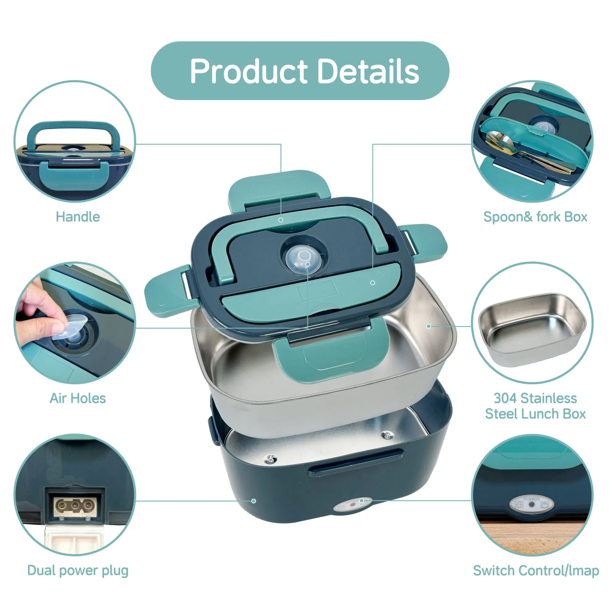 Home Office Electric Lunch Boxr 2 in 1 Portable Heated 1.5L Lunch Box for Car Truck Home Work Adults Food Heating